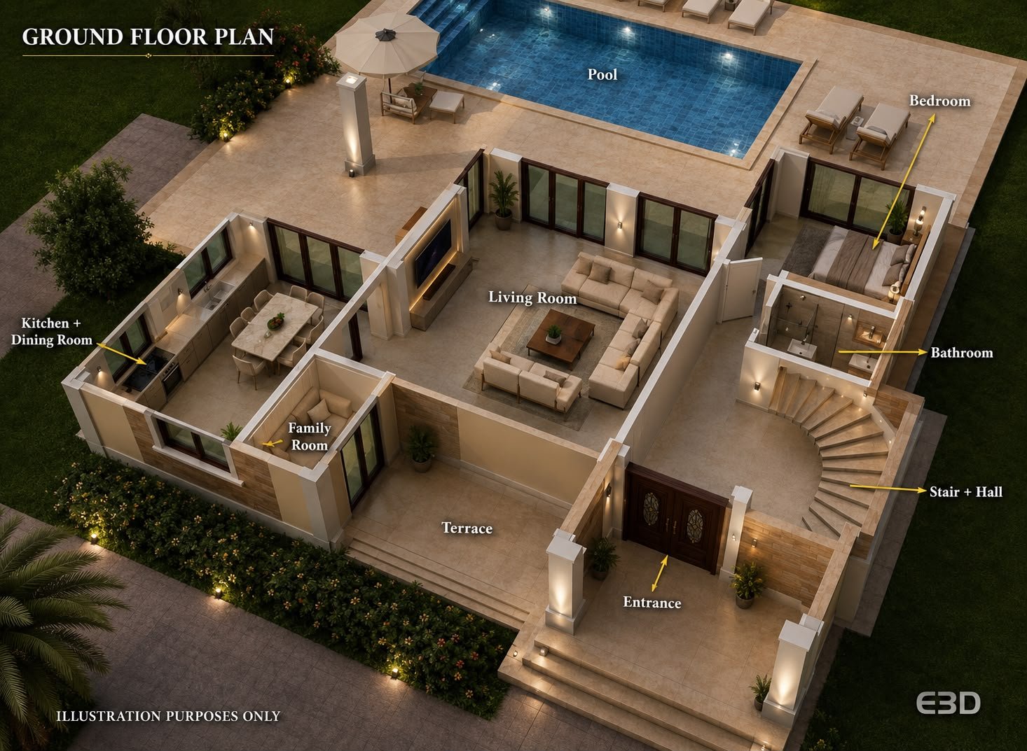Golden Life Katar Dubai Villa zemin kat planı